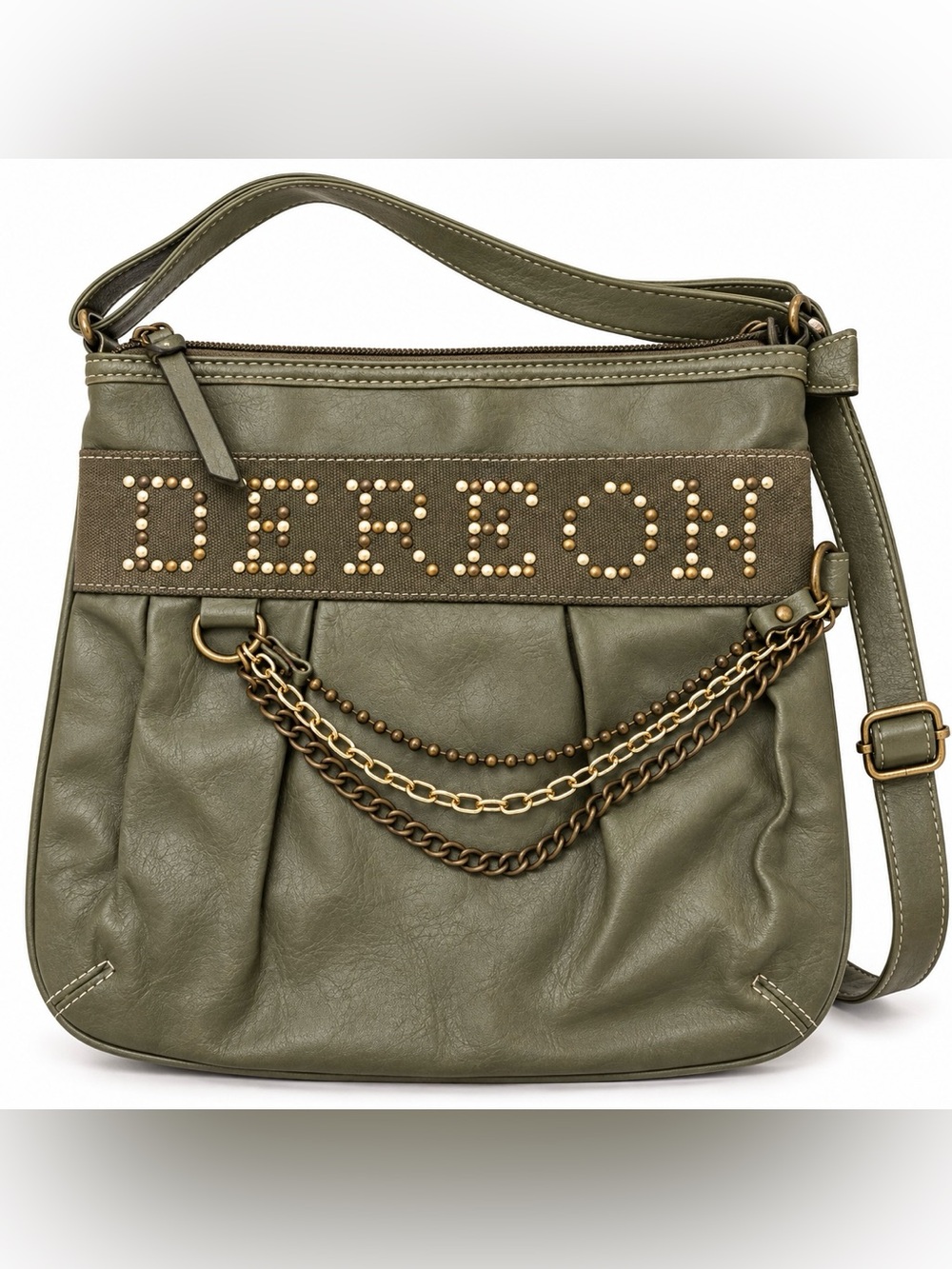 Dereon Olive Green Studded Crossbody Bag Y2K Chain Purse Adjustable Strap